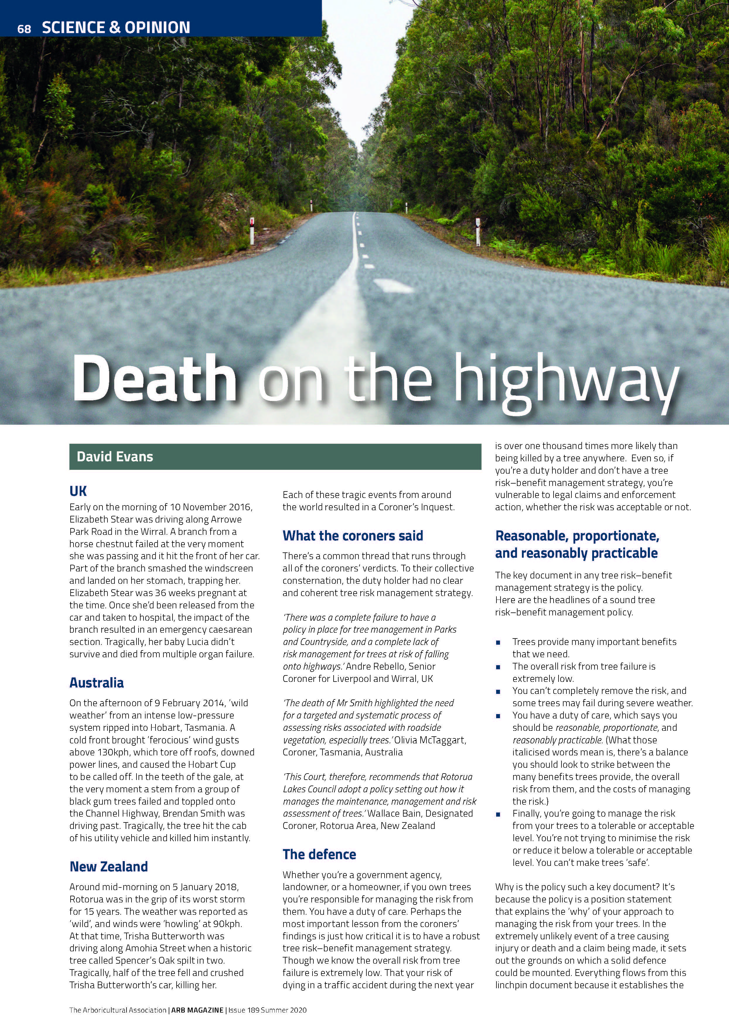 First page of article of tree risk management on the highway